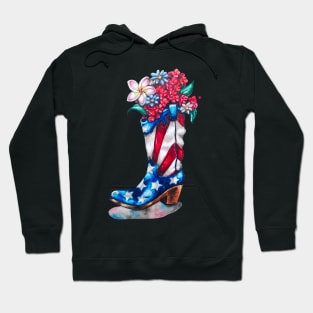 Patriotic Flowers Cowboy Boot Hoodie